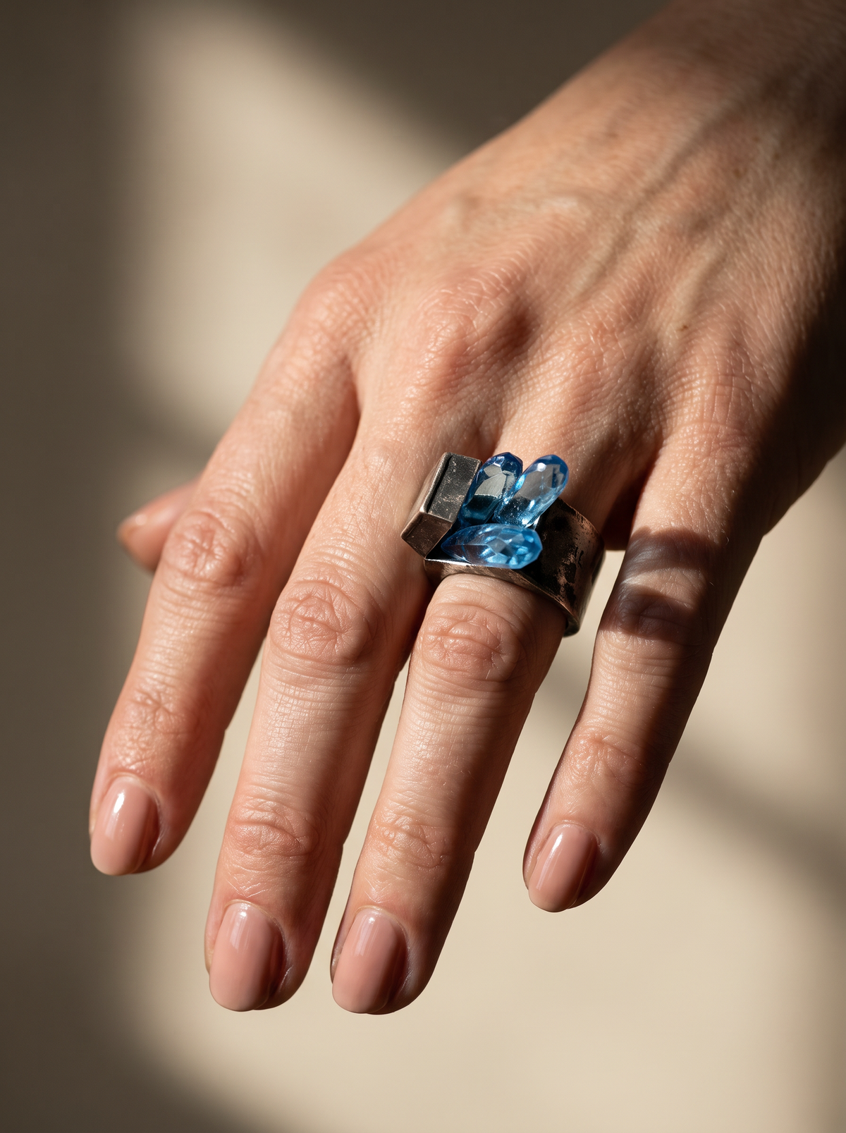 Blue Crystal Burst Ring