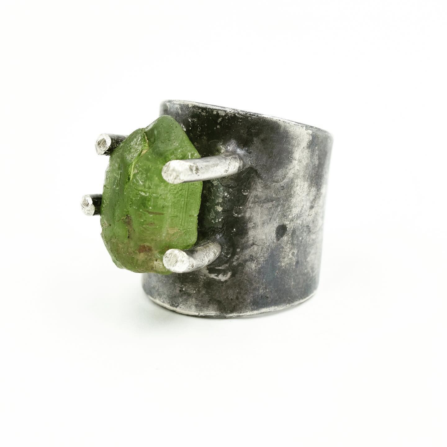 Distressed Sterling Silver Peridot Ring
