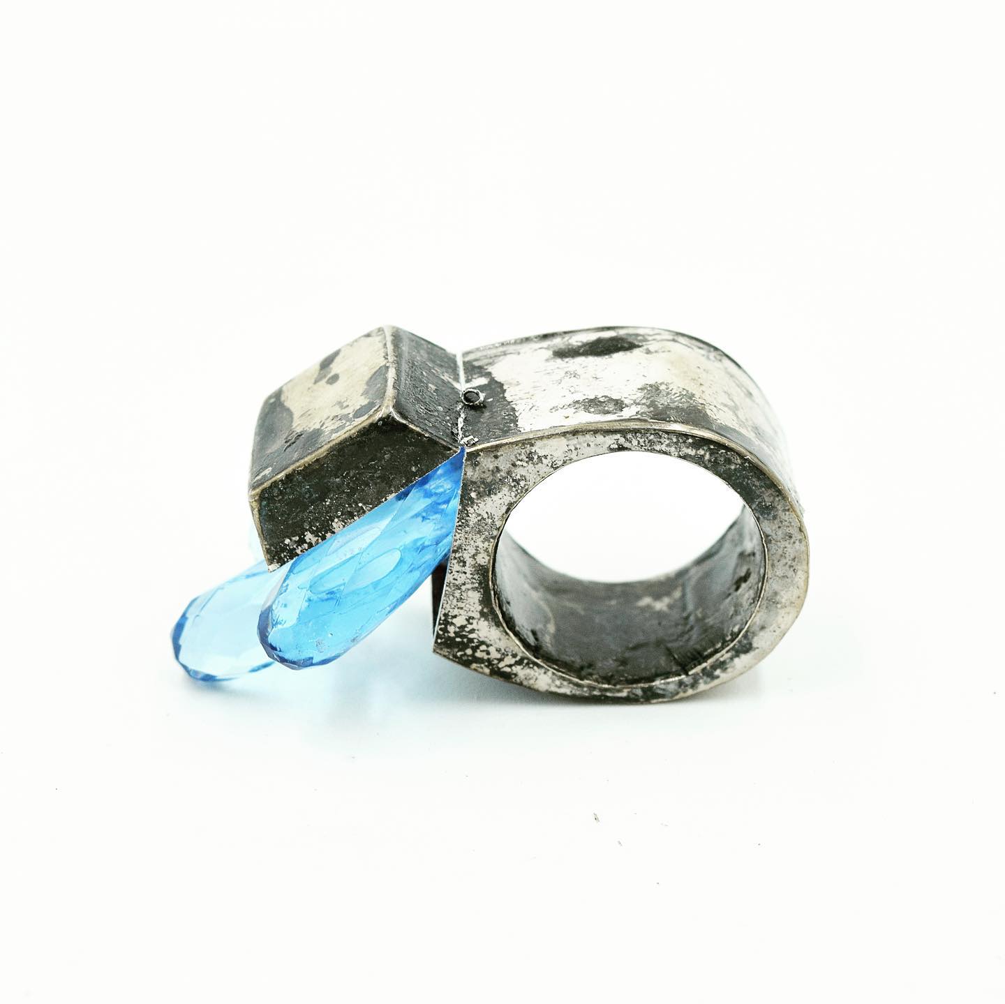 Blue Crystal Burst Ring