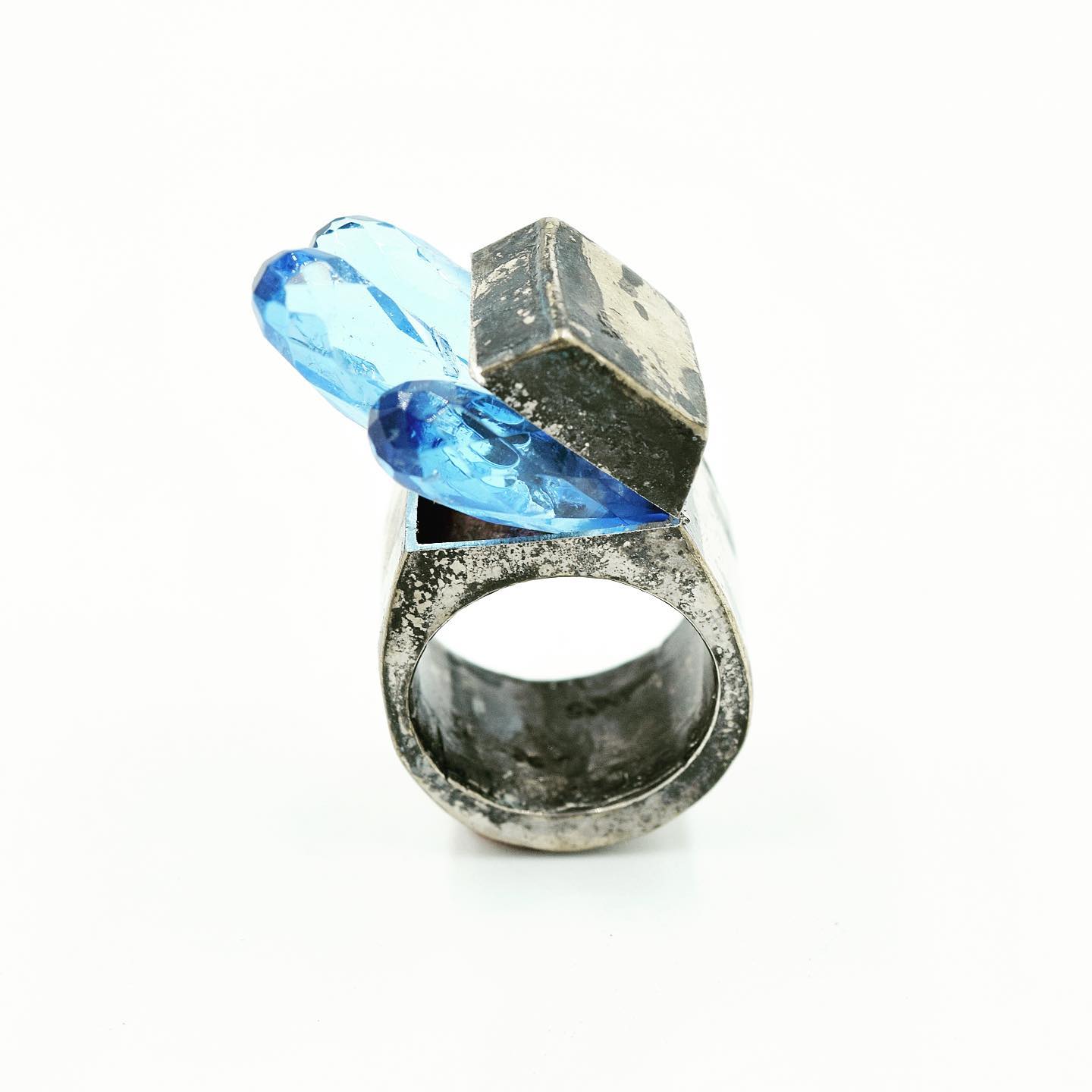 Blue Crystal Burst Ring
