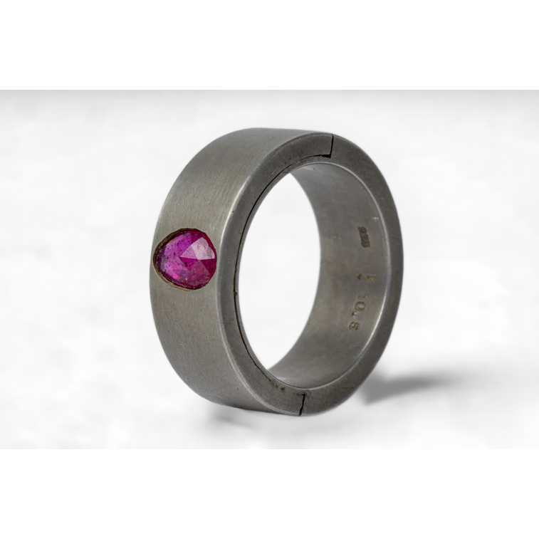 Punchout Setting, Ruby Faceted Slab Ring